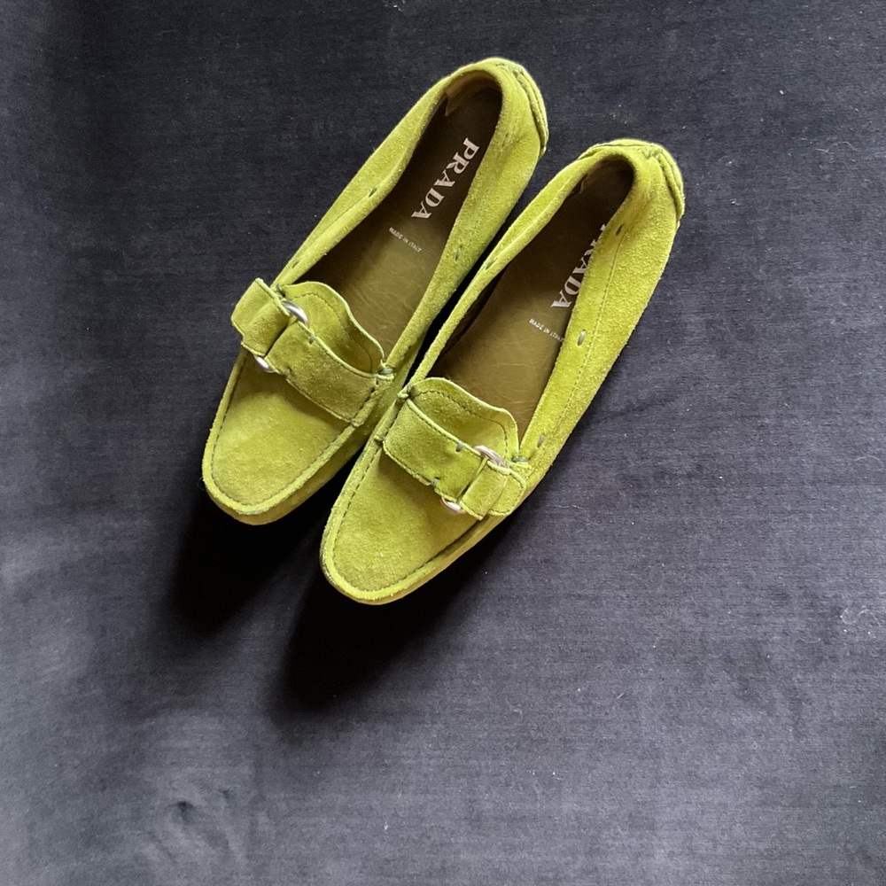 Prada Chartreuse Suede Loafers